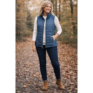 CJ Banks Quilted Vest Women 1X Blue Lightweight Puffer Zip Pockets Casual